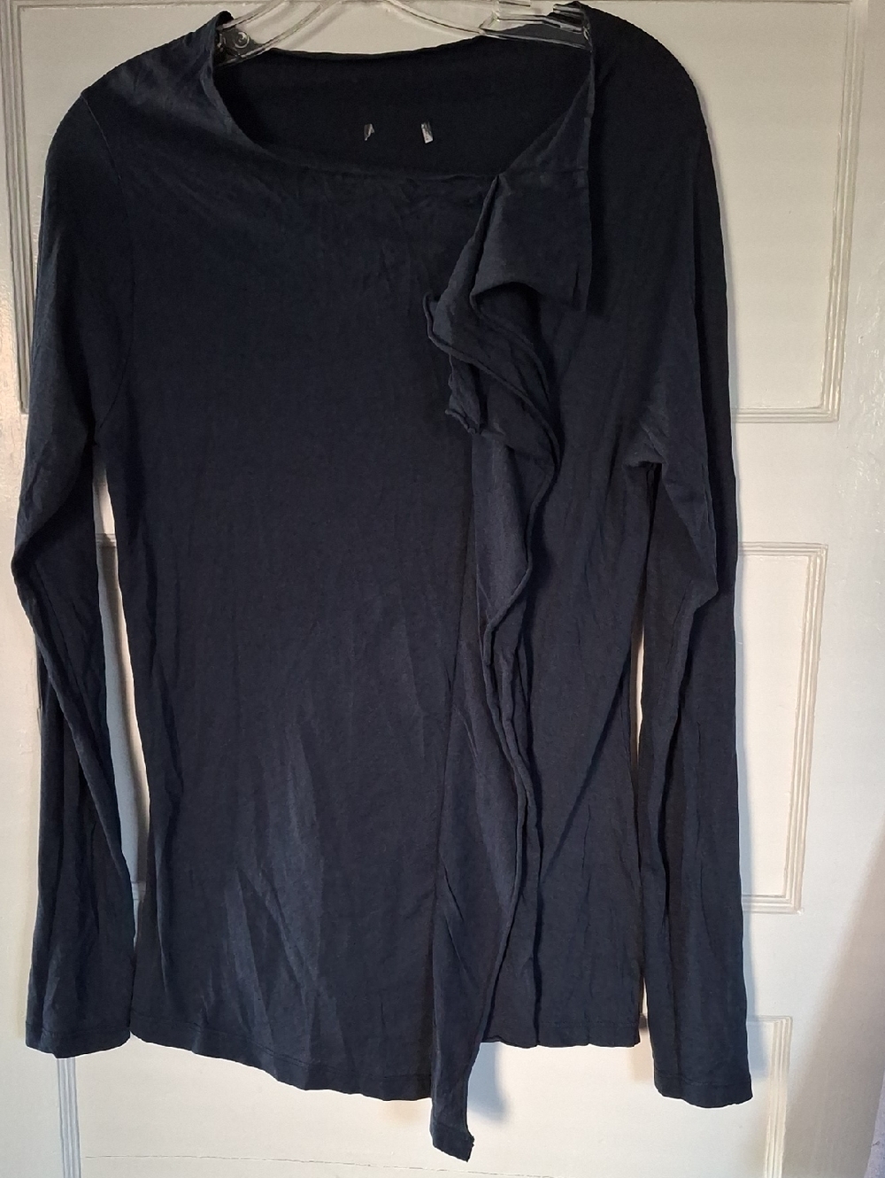 Lilla P Navy Long-Sleeve Ruffle Front Top